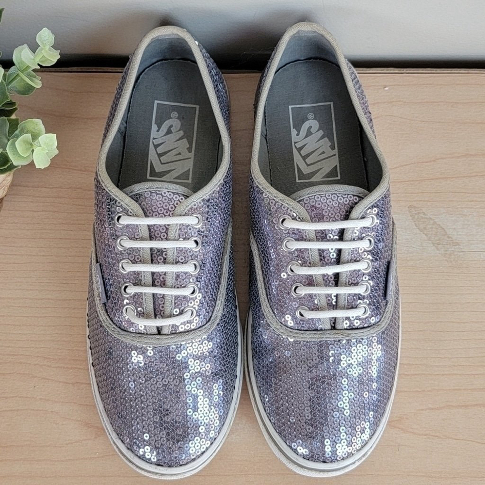 Vans Authentic Sequin Silver Lace Up Low Top Lo Pro Sneakers Shoes TB4R 6.5 - Picture 9 of 12